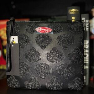 Ed Hardy Black Embossed Clutch with Red Logo Tiger